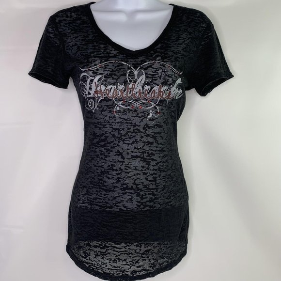 NWT Unbroken Apparel Sheer V Neck Shirt "Heartbreaker" Womens Top Size Medium - Picture 1 of 8